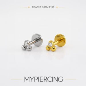Labret Trillion 2 Beads e 1 Zirconia In Titanio ASTM F136