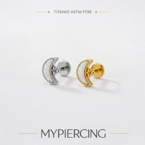 Labret Luna Crescente Opale con Beads in Titanio ASTM F136