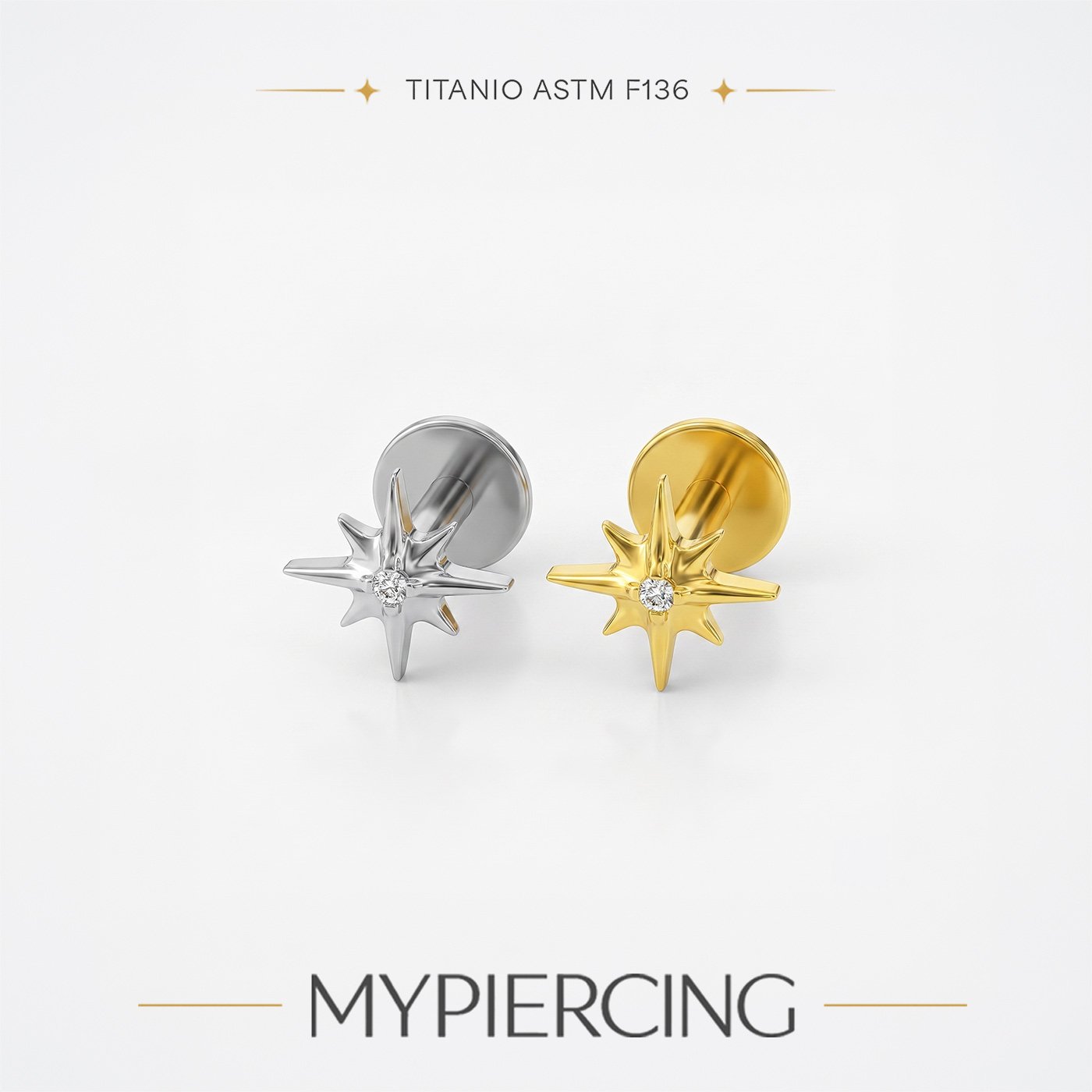 Labret Stella Cadente con Zirconia in Titanio ASTM F136 - immagine 2