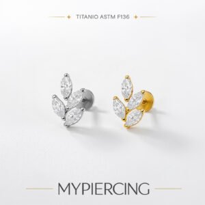 Labret Ramo di Foglie in Titanio ASTM F136 con Zirconi