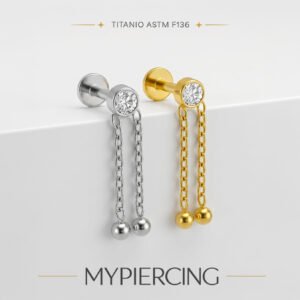 Labret Punto di Luce con 2 Catene e Beads in Titanio ASTM F136