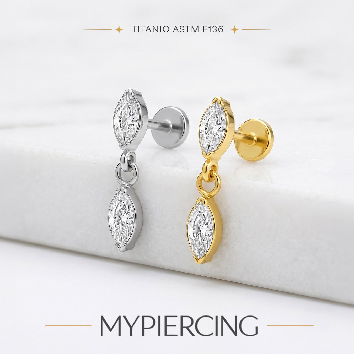 Labret Appeso di Navette in Titanio ASTM F136 Push Pin - immagine 2