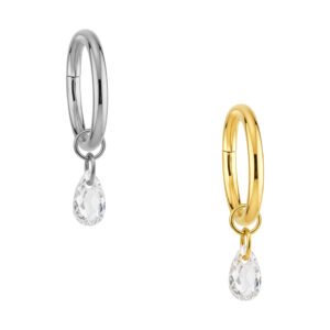 Anello Clicker in Titanio con Pendente Zircone a Goccia