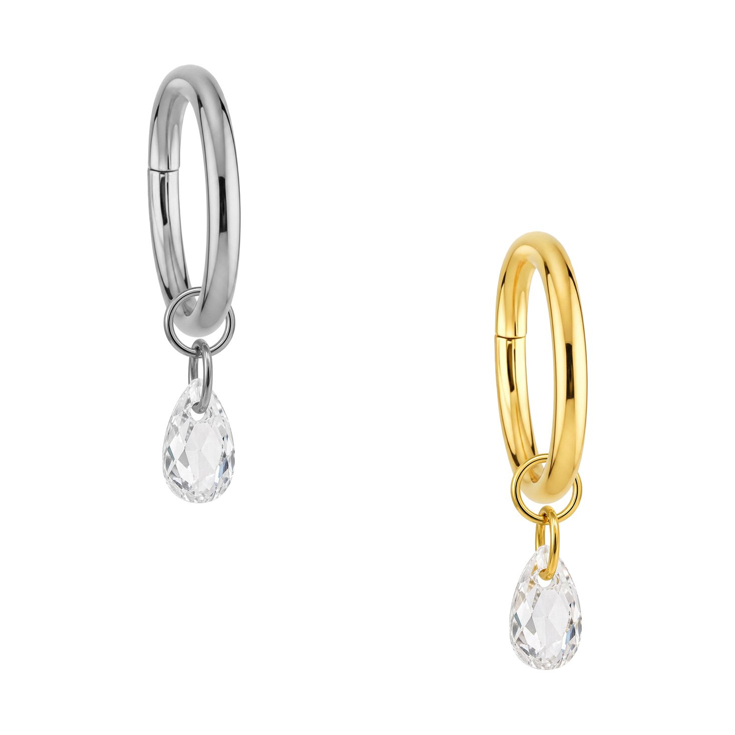 Anello Clicker in Titanio con Pendente Zircone a Goccia