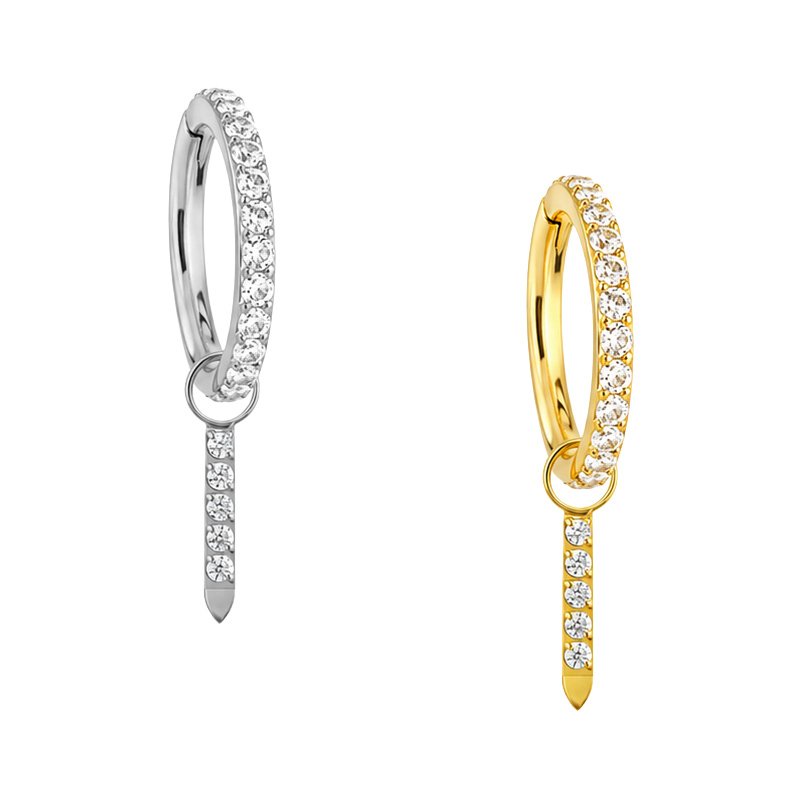 Anello Clicker in Titanio con Zirconi e Pendente Barra Luminosa