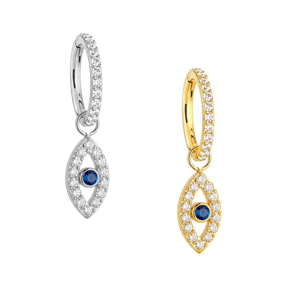 Anello Clicker in Titanio con Zirconi e Pendente Occhio Blu