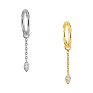 Anello Clicker in Titanio con Catena e Zircone Marquise