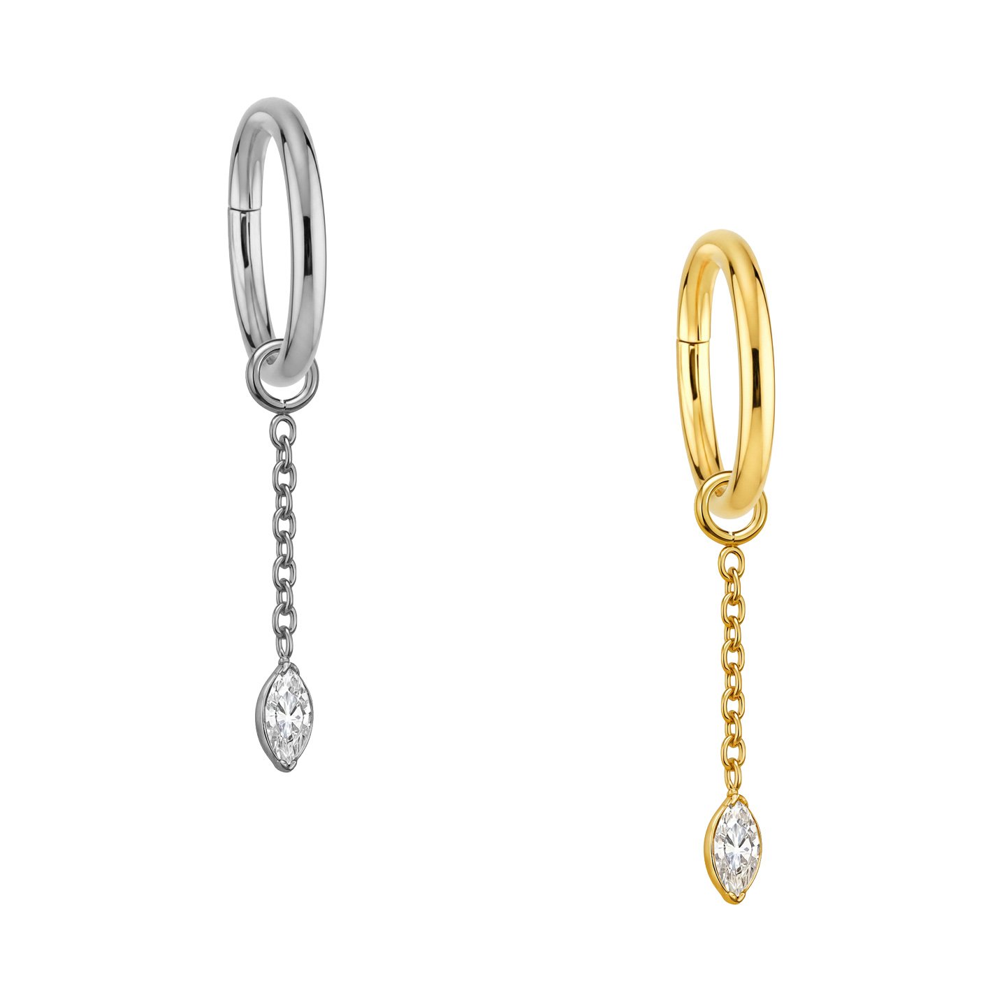Anello Clicker in Titanio con Catena e Zircone Marquise