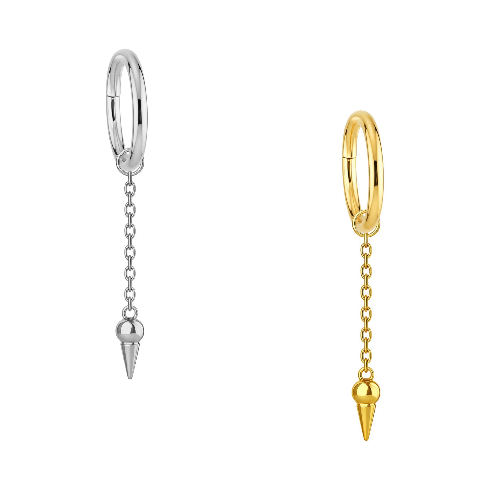 Anello Clicker in Titanio con Catena e Pendente a Punta