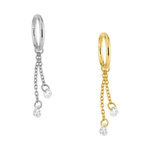 Anello Clicker in Titanio con Doppia Catena e Zirconi Pendenti
