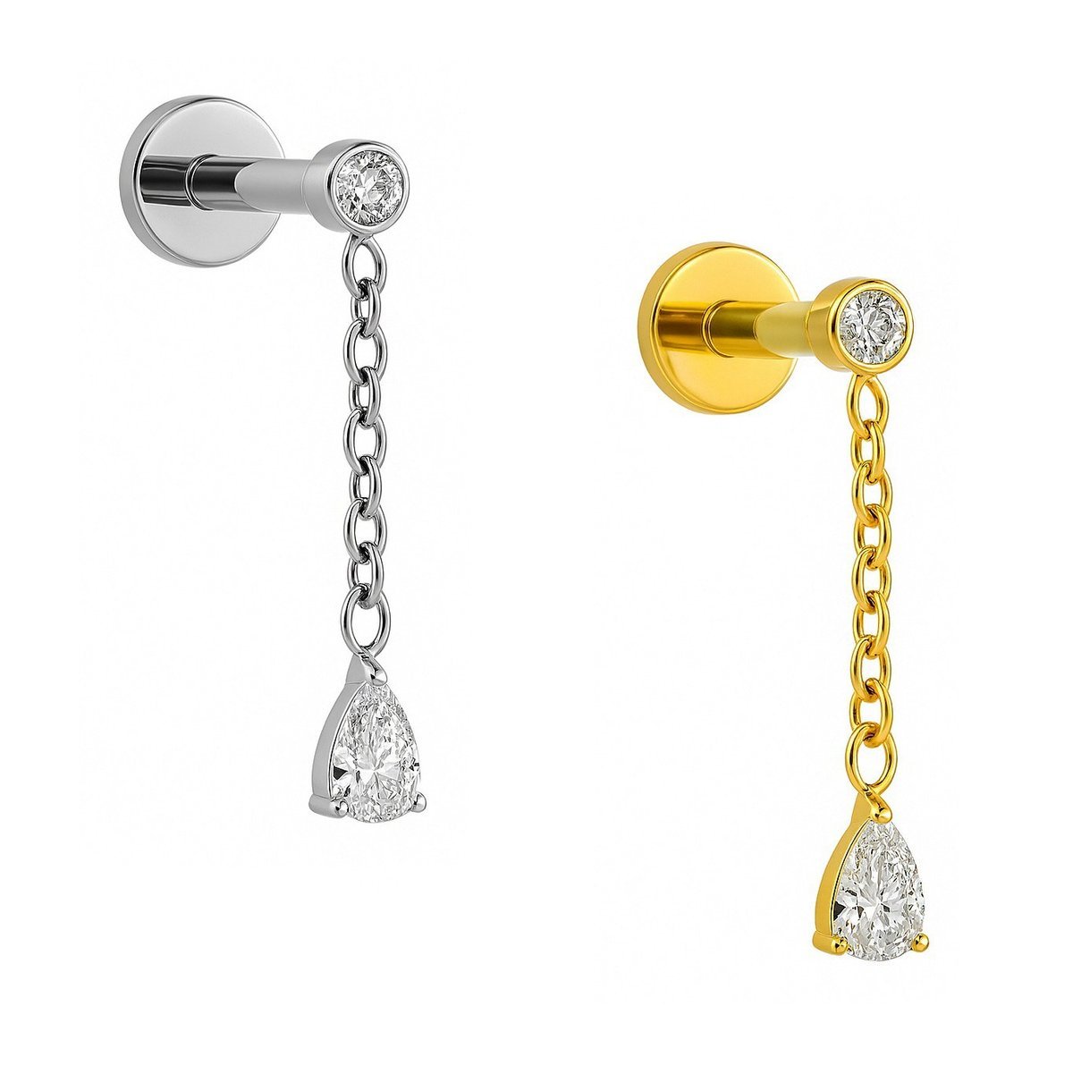 Labret in Titanio con Catena e Zircone a Goccia Pendente