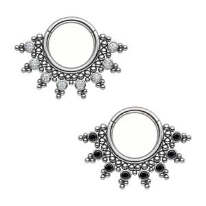 Anello Clicker Dervilhe 7 Zirconi e 45 Beads in Titanio ASTM F136
