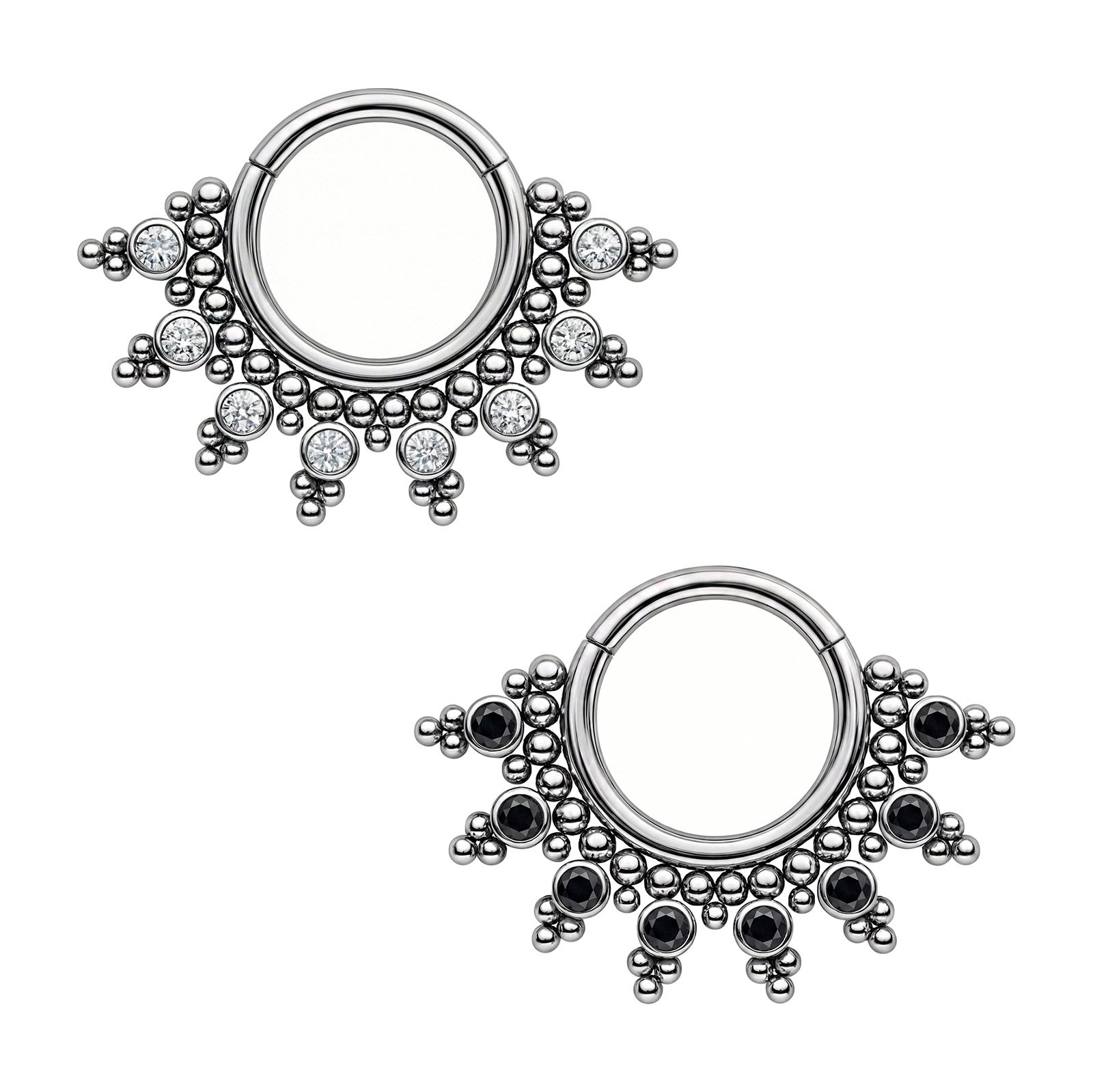 Anello Clicker Dervilhe 7 Zirconi e 45 Beads in Titanio ASTM F136