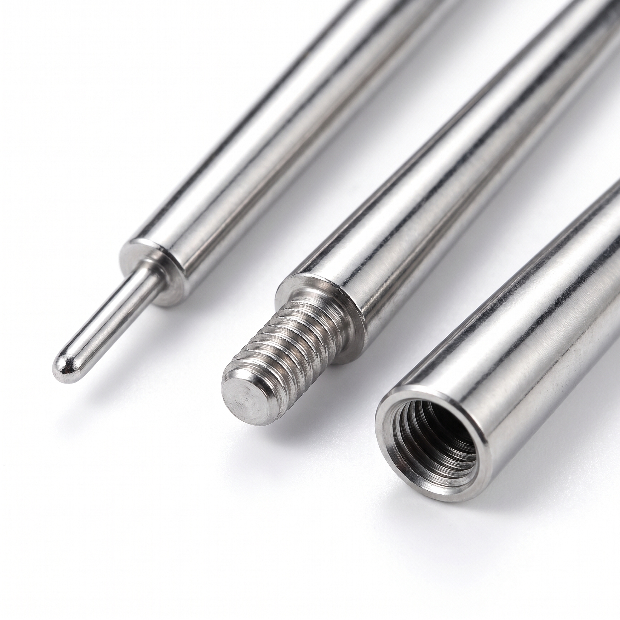 Dettaglio dei tre sistemi di connessione del taper: pin push, filettatura interna e filettatura esterna