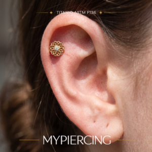 Mandala flower labret with zirconia in ASTM F136 titanium