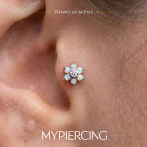 Labret mit Opalblüte aus Titan ASTM F136, 4,8 mm