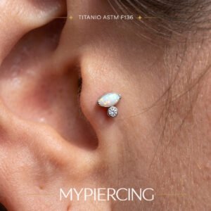 Labret con opala navetta e punto di luce di zirconia Titanio ASTM F136