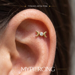 Labret mit doppeltem Mondmotiv und Zirkonia aus Titan ASTM F136